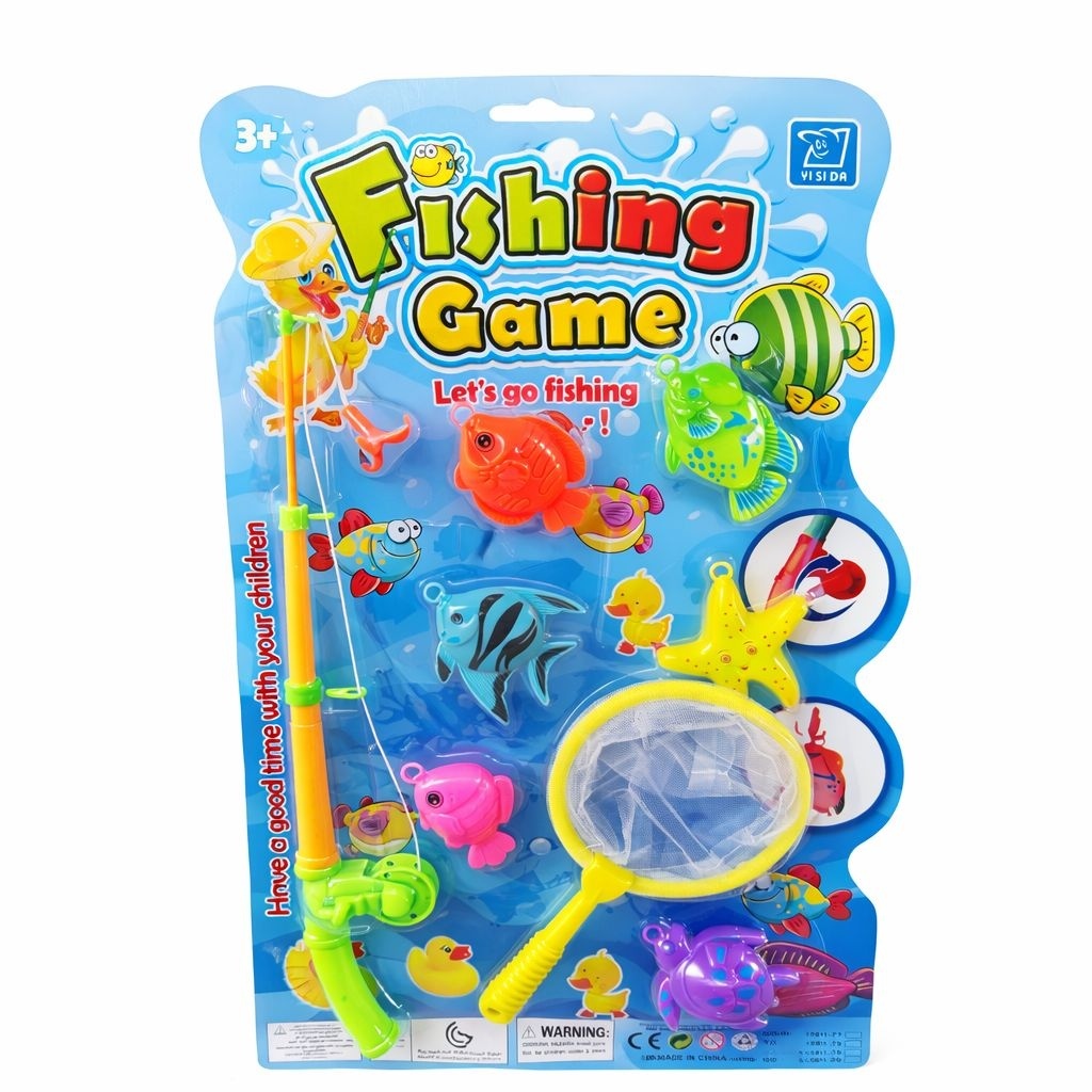 Set de pescuit pentru copii-undita, plasa si pesti colorati, joc interactiv, 50 cm