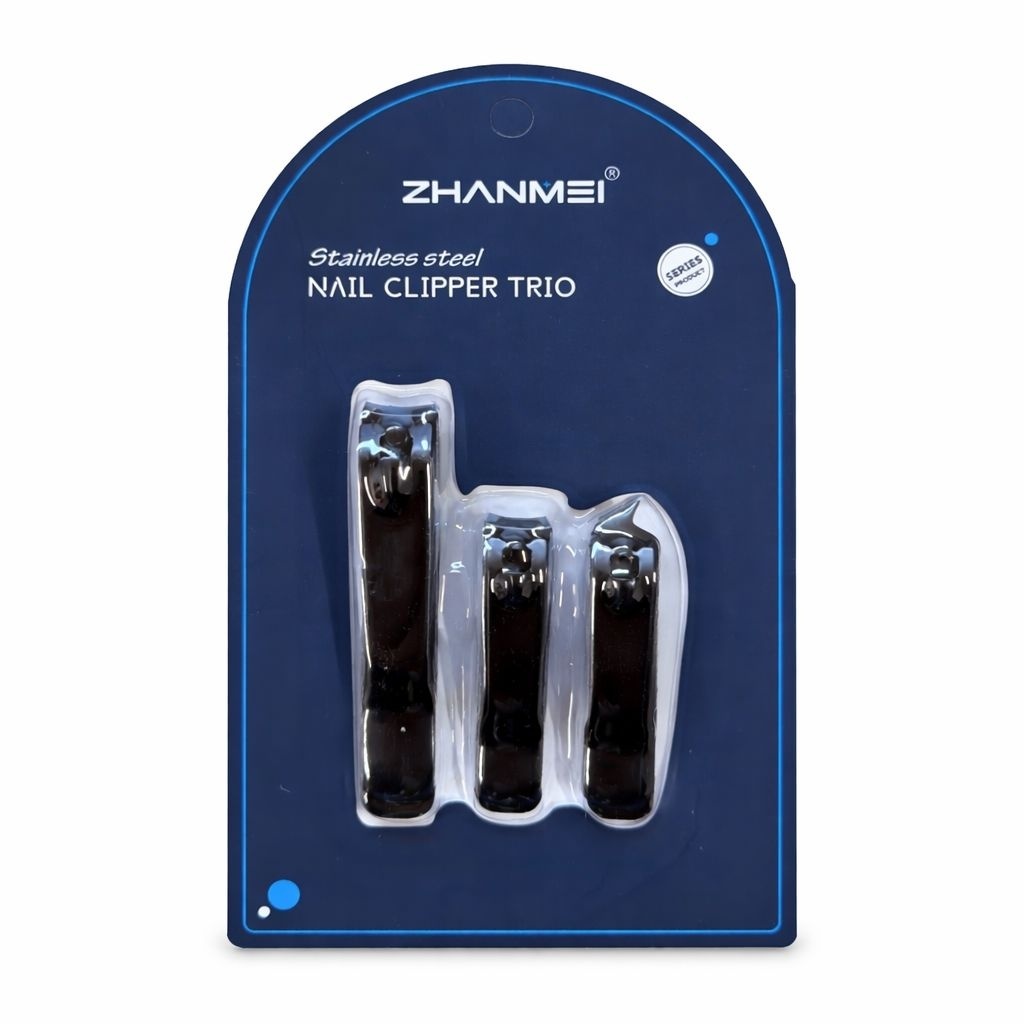 Set de unghiere din oțel inoxidabil, 3 piese, negru