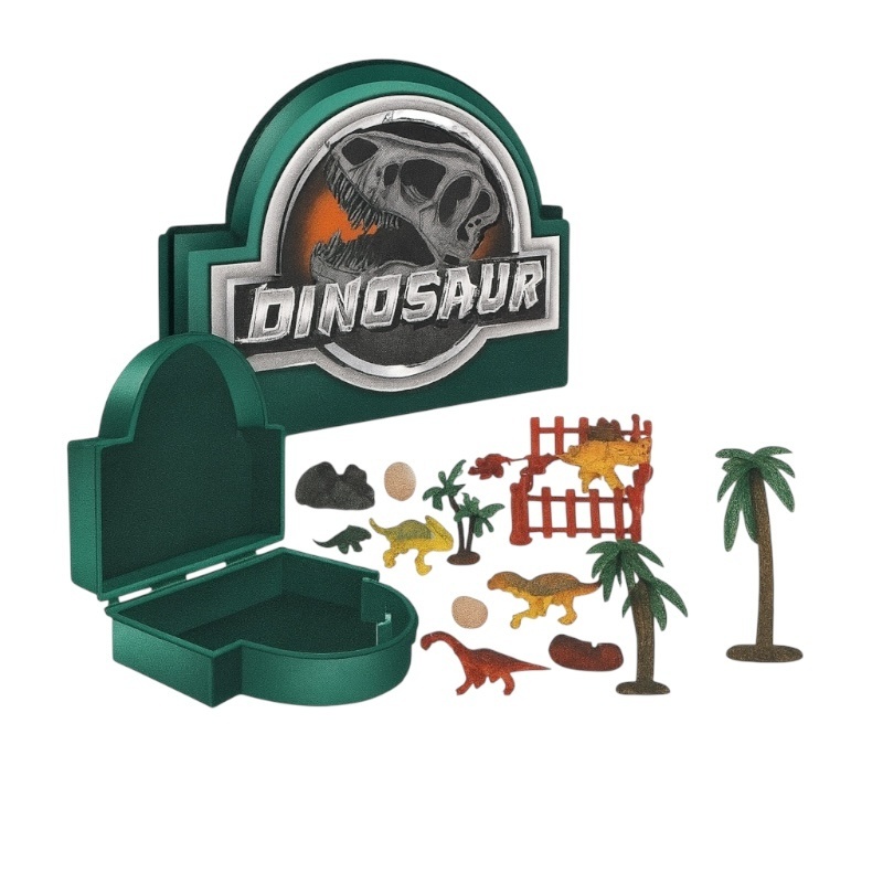 Set Dinozauri cu Cutie Tematica , 19x14 cm, Mini Figurine, Accesorii si Decor Preistoric