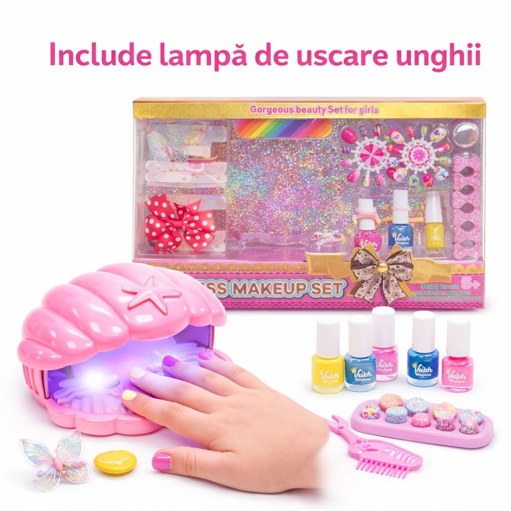 Set manichiura fetite cu lampa uscare, unghii false si accesorii, roz 3