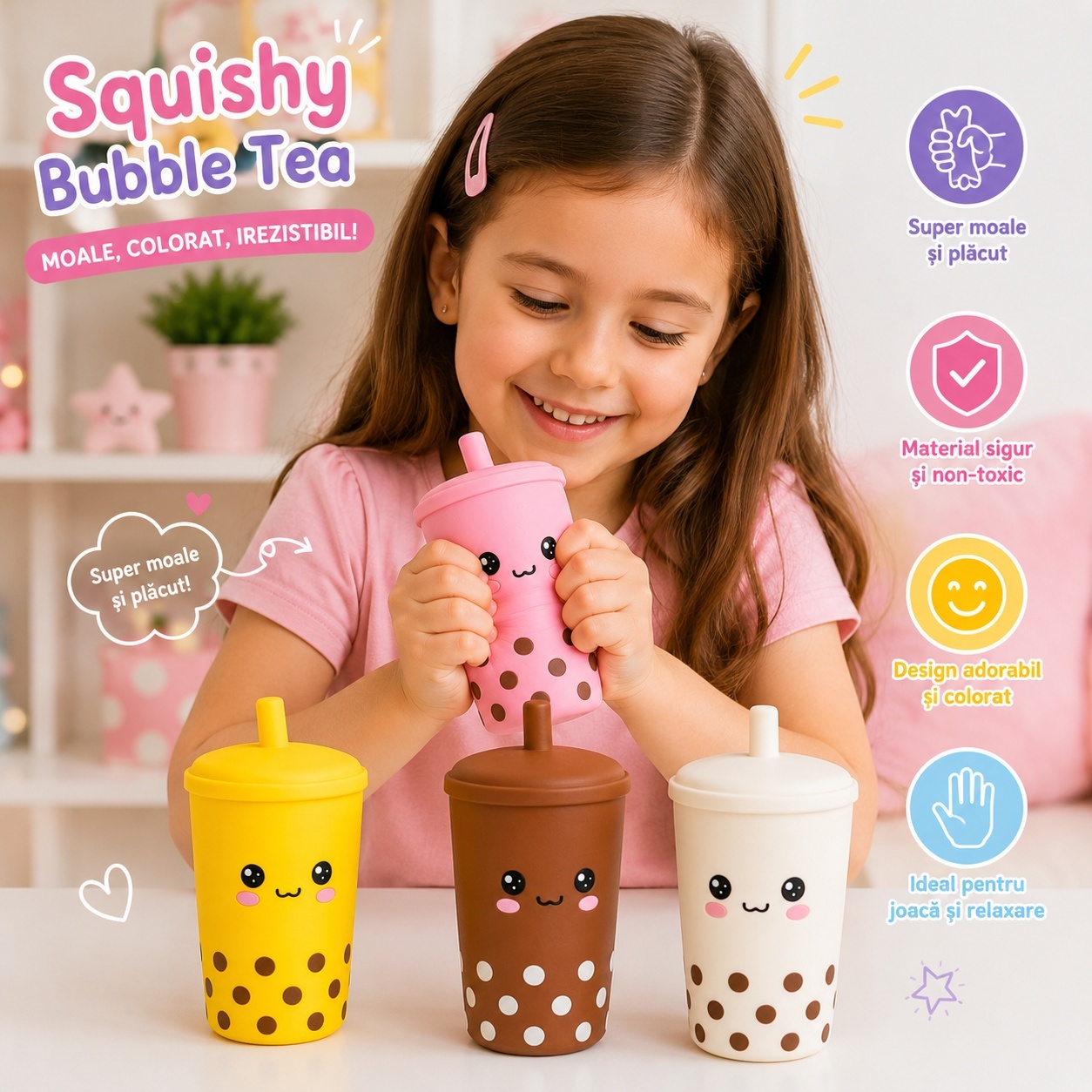 Squishy Bubble Tea Antistres, 11 cm – Jucării Moi, Culori Diferite 3