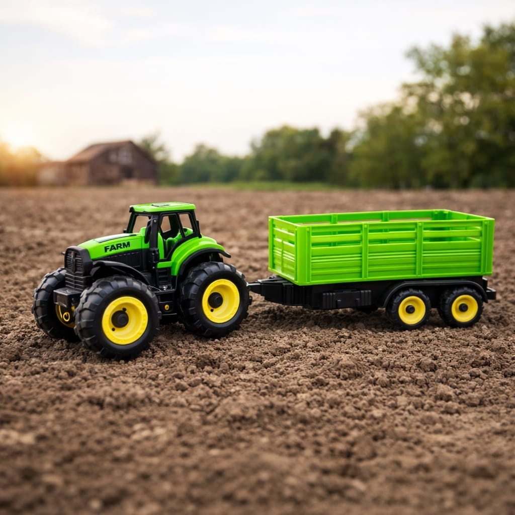 Tractor cu remorca agricola, jucarie copii, verde, remorca detasabila, Farm Car 3