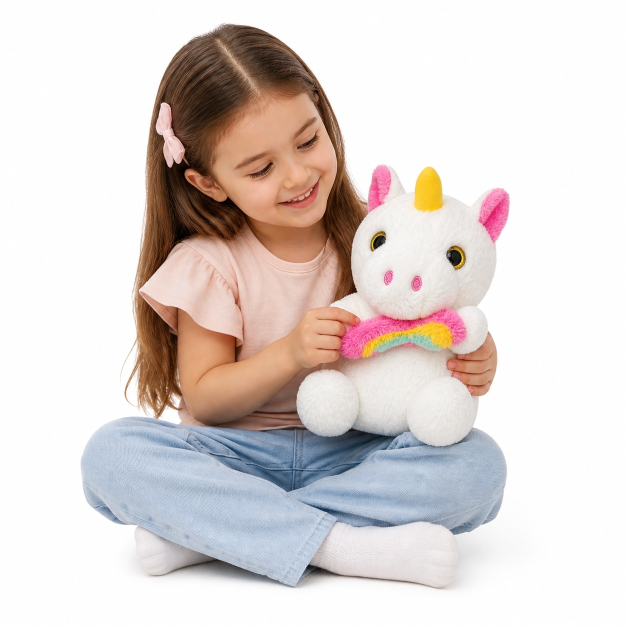 Unicorn de plus 25cm alb cu curcubeu, jucarie moale copii 3