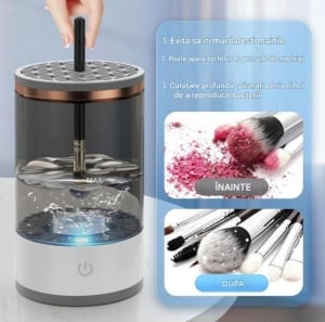 Aparat electric curatare pensule machiaj USB, dispozitiv automat cu recipient fumuriu - Img 3