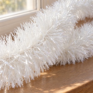 Beteală de Crăciun pentru brad, albă, plastic, 200 cm, diametru 8 cm - Img 4
