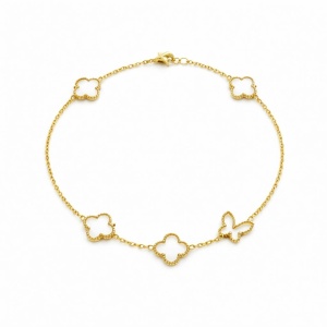 Bratara premium aurie ROXE cu flori delicate si fluture, reglabila 17+4 cm - Img 2