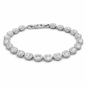 Bratara ROXE argintie cu cristale stralucitoare, design elegant circular, 19 cm
