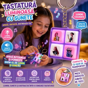 Breloc Antistres Tastatură cu Lumini și Sunete, 4 Butoane Interactive, Mov
