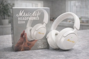 Casti wireless Bluetooth Music Life AKZ22 cu microfon, stereo HD si bass puternic alb - Img 2