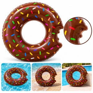 Colac Gonflabil Gogoasă Maro cu Sprinkles Colorate, 100 cm – pentru Plajă și Piscină