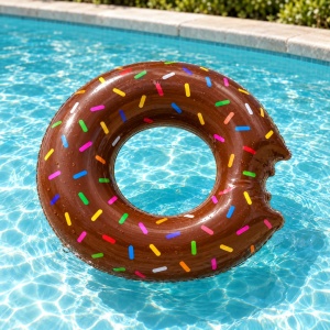 Colac Gonflabil Gogoasă Maro cu Sprinkles Colorate, 100 cm – pentru Plajă și Piscină - Img 5