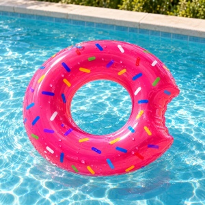 Colac Gonflabil Gogoasă Roz cu Sprinkles Colorate, 100 cm – Plajă și Piscină - Img 6