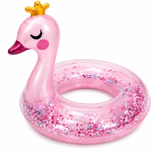 Colac gonflabil lebada cu sclipici pentru copii, 70 cm, roz, piscina si mare