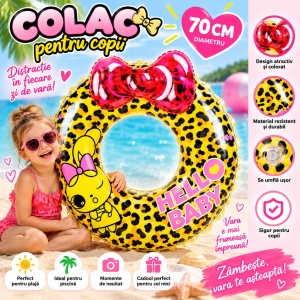 Colac Gonflabil Leopard cu Fundiță pentru Copii, 70 cm