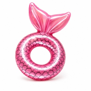 Colac gonflabil sirena roz pentru copii, 90 cm, cu spatar tip coada de sirena, ideal pentru piscina si mare - Img 3