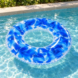 Colac Gonflabil Transparent cu Pene Albastre, 80 cm – Piscină și Plajă - Img 6