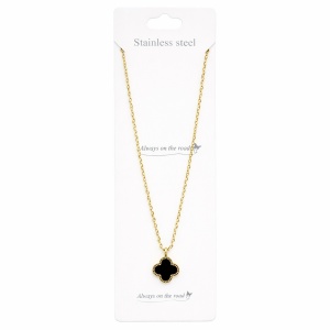 Colier Roxé auriu cu pandantiv trifoi negru 1,5 cm – material inoxidabil, 40 cm, reglabil