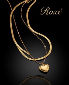 Colier ROXE Double Layer Heart Gold – design dublu elegant cu pandantiv inimă, 45 cm