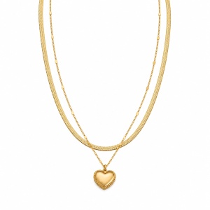 Colier ROXE Double Layer Heart Gold – design dublu elegant cu pandantiv inimă, 45 cm - Img 3