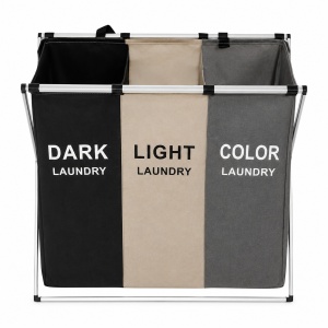 Cos de rufe pliabil cu 3 compartimente pentru sortare haine Dark Light Color - Img 1