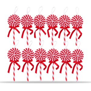 Decoratiune Craciun tip acadea, set 12 bucati, rosu si alb, ornament brad, 24cm