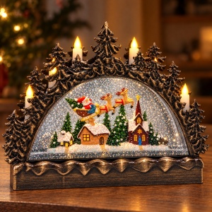 Decoratiune de Craciun luminoasa cu efect de ninsoare si sunete, model cu Mos Craciun, 40x28 cm - Img 6