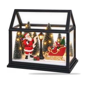Decoratiune luminoasa de Crăciun cu muzica, model cu Moș Crăciun și sanie, 22x13 cm - Img 2