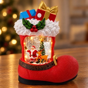 Decoratiune luminoasa de Crăciun, cu muzică, model Ghetuta cu cadouri, 20x9 cm - Img 4