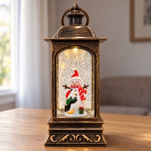 Felinar decorativ cu om de zapada, cu muzica SI lumina, 27x12x11cm - Img 3