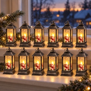Felinar decorativ de Crăciun cu LED, buton ON/OFF, din plastic, set de 12 bucăți, 12,5x5,5cm - Img 2