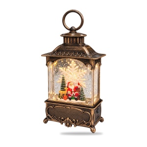 Felinar decorativ de Crăciun cu lumini LED si muzica, model cu Fulg de Nea Rotativ, 23x10 cm - Img 2