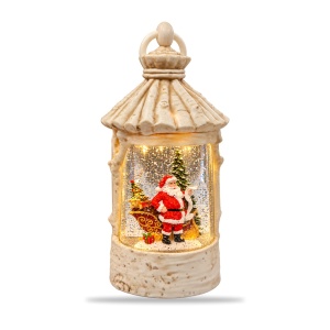 Felinar decorativ de Craciun cu Mos Craciun,cu lumini LED si muzica, crem, 23x9 cm - Img 2