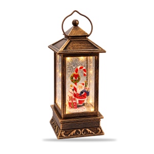Felinar decorativ luminos de Craciun cu muzica si sclipici, model cu Mos Craciun si acadea, 22 cm - Img 3