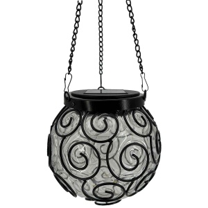 Felinar solar LED pentru grădină, metal și sticlă, negru, design spirală - Img 3