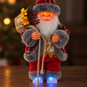 Figurină Moș Crăciun interactiv cu sunete, lumini și mișcări de dans, săculeț cu flori, 28x10 cm - Img 8
