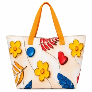 Geantă Mare de Plajă cu Mânere Tip Piele – Model Floral Colorat și Design Modern