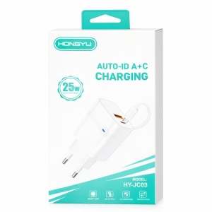 Încărcător rapid Hongyu 25W PD cu cablu USB-C la USB-C, model HY-JC03, alb - Img 3