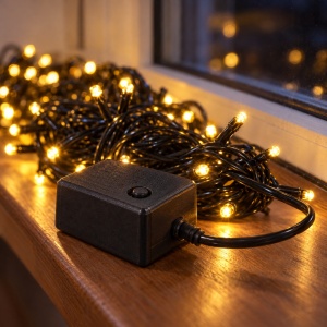 Instalație de Crăciun liniară cu 100 LED-uri alb cald, 9 m, fir negru - Img 5