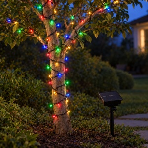 Instalație de Crăciun solară, 100 LED-uri multicolore, fir negru - Img 6