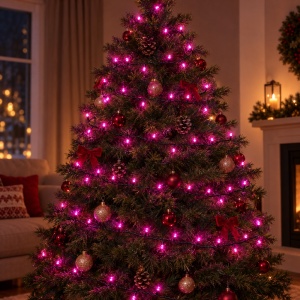 Instalatie LED tip Liniara, 100 LED Fucsia, 10 m, Fir Negru, Multiple Jocuri de Lumini - Img 3