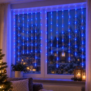 Instalație LED tip ploaie, 300 LED-uri albastre, 8 m, fir alb, multiple jocuri de lumini - Img 5