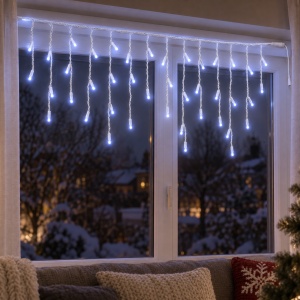 Instalatie LED tip Turturi, 300 LED-uri, 16 m, Alb Rece, Fir Alb, Interconectabila - Img 3