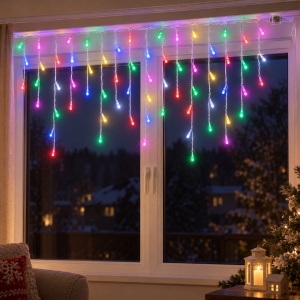 Instalatie luminoasa de Craciun tip turturi, 300 LED, multicolor, 13m, fir alb - Img 7