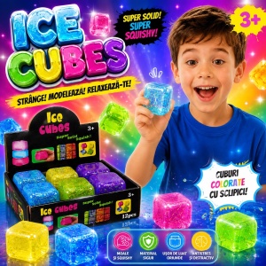 Jucărie Antistres Cub Squishy cu Sclipici, Model Aleatoriu, Elastică și Moale, Cub Colorat pentru Copii - Img 5