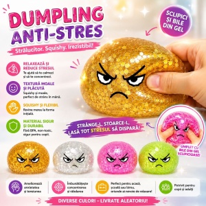 Jucărie Antistres Squishy Angry Dumpling, 8,5 cm, cu Sclipici și Bile din Gel, Model Aleatoriu - Img 3