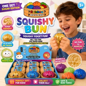 Jucărie Antistres Squishy Dumpling cu Sclipici și Bile din Gel transparente, 8,5 cm, Model Aleatoriu - Img 3