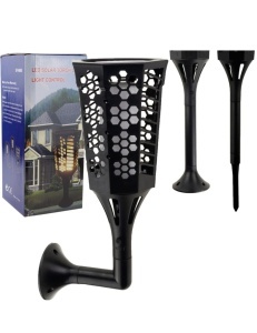 Lampă solară decorativă tip torță LED, set 2 bucăți, plastic, negru