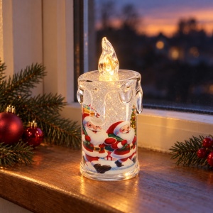 Lumânare decorativă cu LED, model Moș Crăciun, cristal transparent, lumină caldă, 10 cm - Img 2