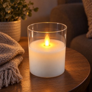 Lumânare decorativă LED în pahar de sticlă, flacără realistă, 7,5x10 cm - Img 3
