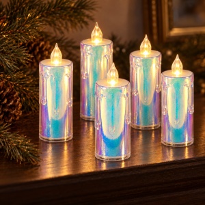 Lumânări LED decorative , set 24 bucăți, finisaj irizat , efect flacara realist, 10,5 cm, plastic - Img 5